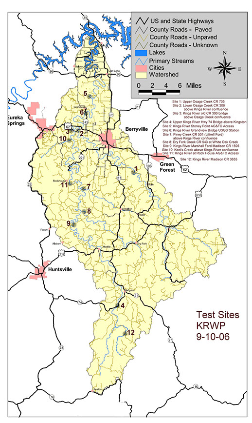 Kings River Watershed Testing Sites Map